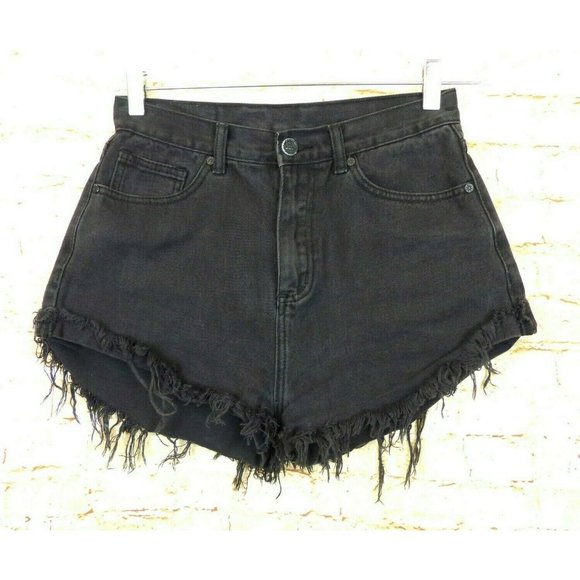 UNIF Pants - UNIF High Rise Faded Black Cut Off Denim Shorts Womens Size 27 Rock Grunge